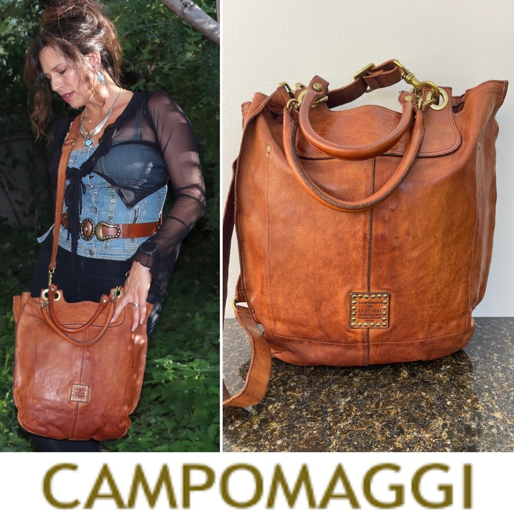 * SOLD * NEW CAMPOMAGGI Cognac Leather Corsica Crossbody Tote & Dust Bag ITALY❤️